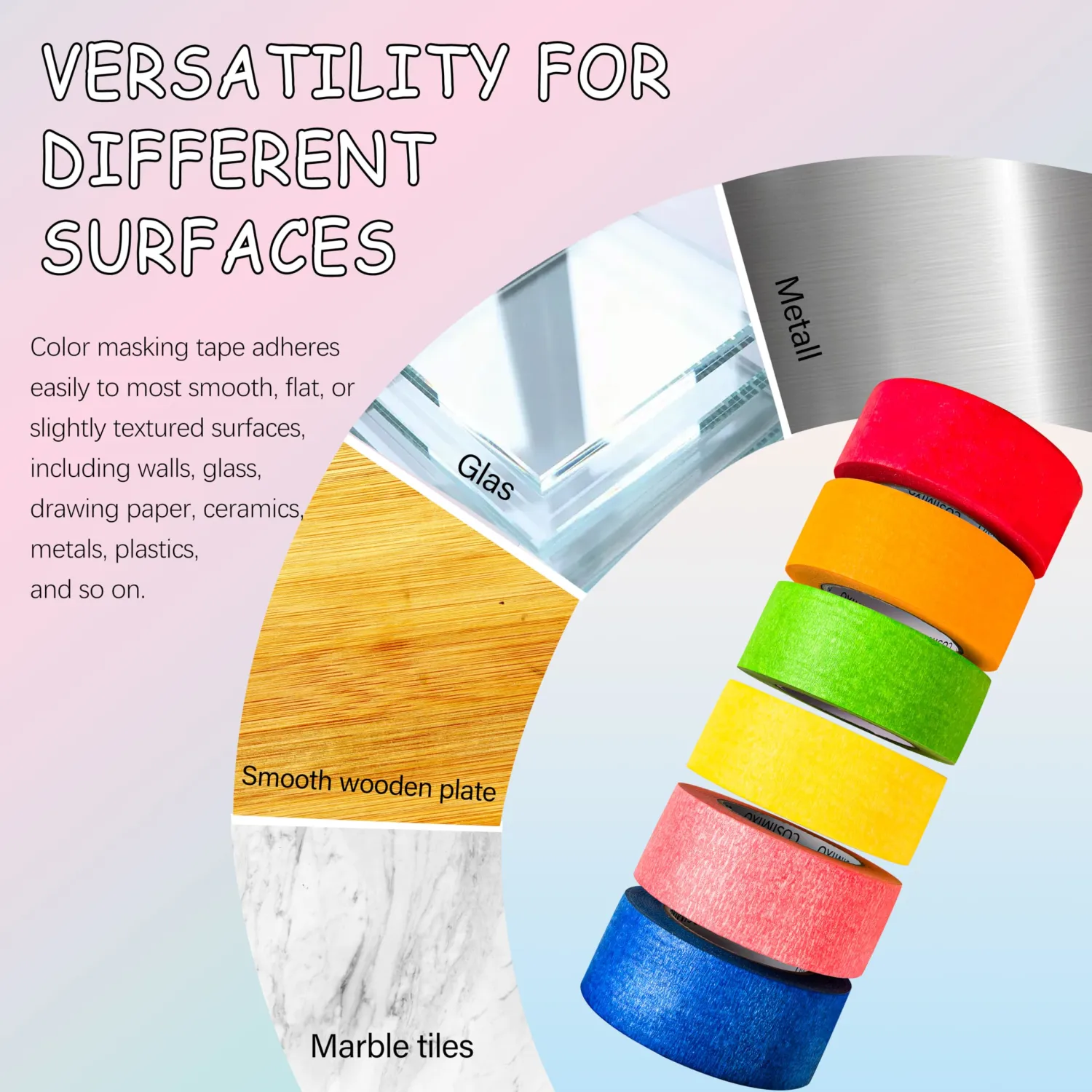 COSIMIXO Colored Masking Tape 1.88 inches x 60 Yards,Rainbow Colors Painters Tape 6 Rolls Colorful Painters Tape for Painting, Arts & Crafts, Labeling, Residue-Free Removal, Easy Hand-Tear