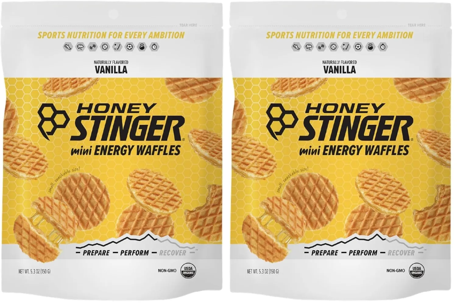 Honey Stinger Organic Mini Vanilla Waffles,Energy Stroopwafel for Exercise,Endurance and Performance,Sports Nutrition for Home & Gym,Pre and Post Workout,1 Bag,5.3 Ounce,(Pack of 2)