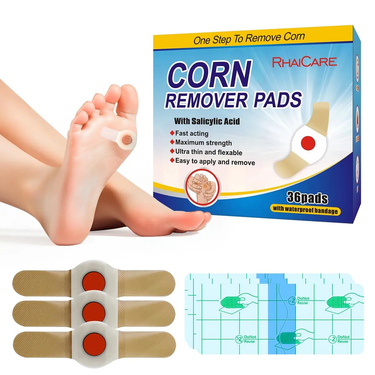 Corn removers for Toes feet Bottom of Foot Corn Remover,Corn Pads Callus Remover for Toes feet with 40% Salicylic 36 Count