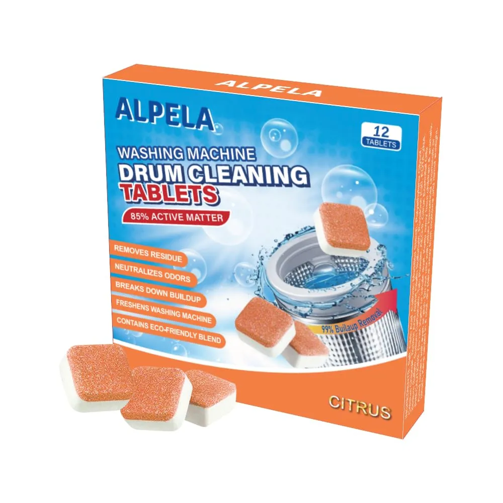 Citrus Washer Cleaner Tablets 12 Count – Septic Safe Washing Machine Cleaner & Odor Eliminator – Deep Cleaning Descaler for HE Front & Top Load Washers – Laundry Tub & Drum Cleaner