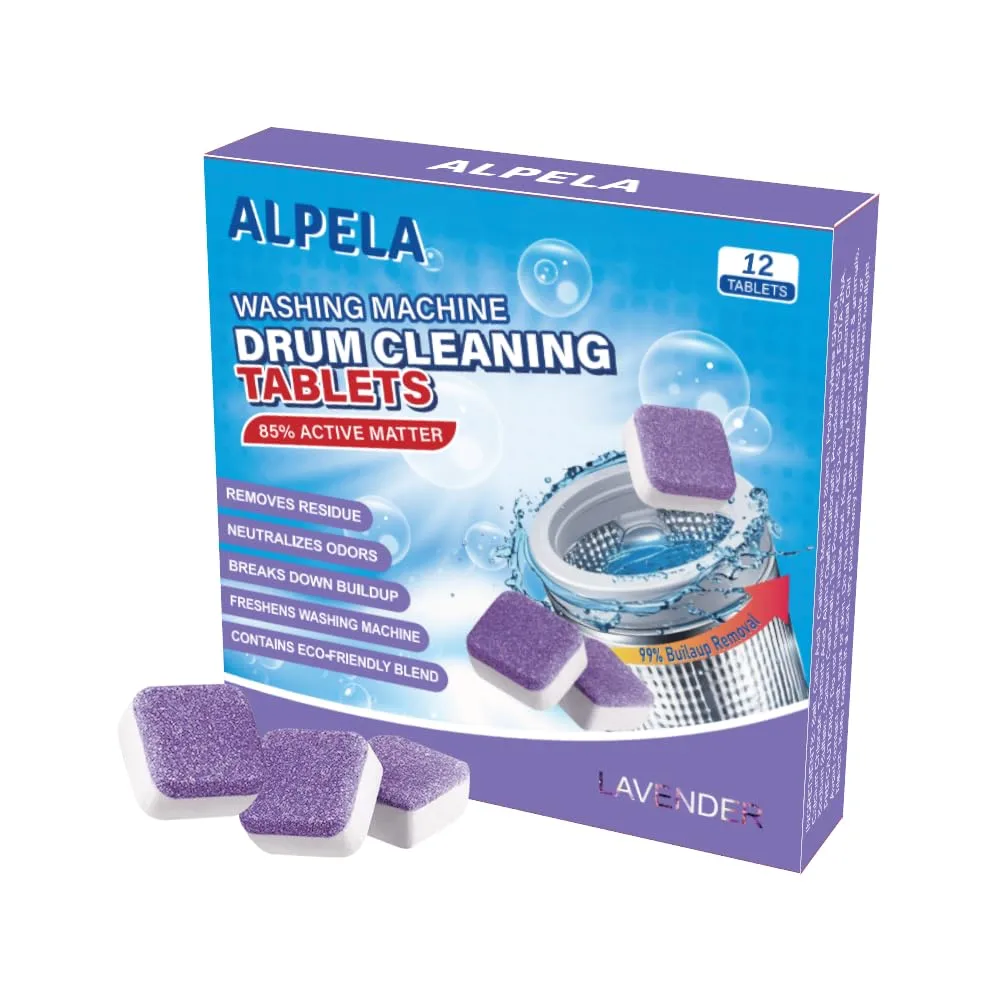 Lavender Washer Cleaner Tablets 12 Count – Septic Safe Washing Machine Cleaner & Odor Eliminator – Deep Cleaning Descaler for HE Front & Top Load Washers – Laundry Tub & Drum Cleaner