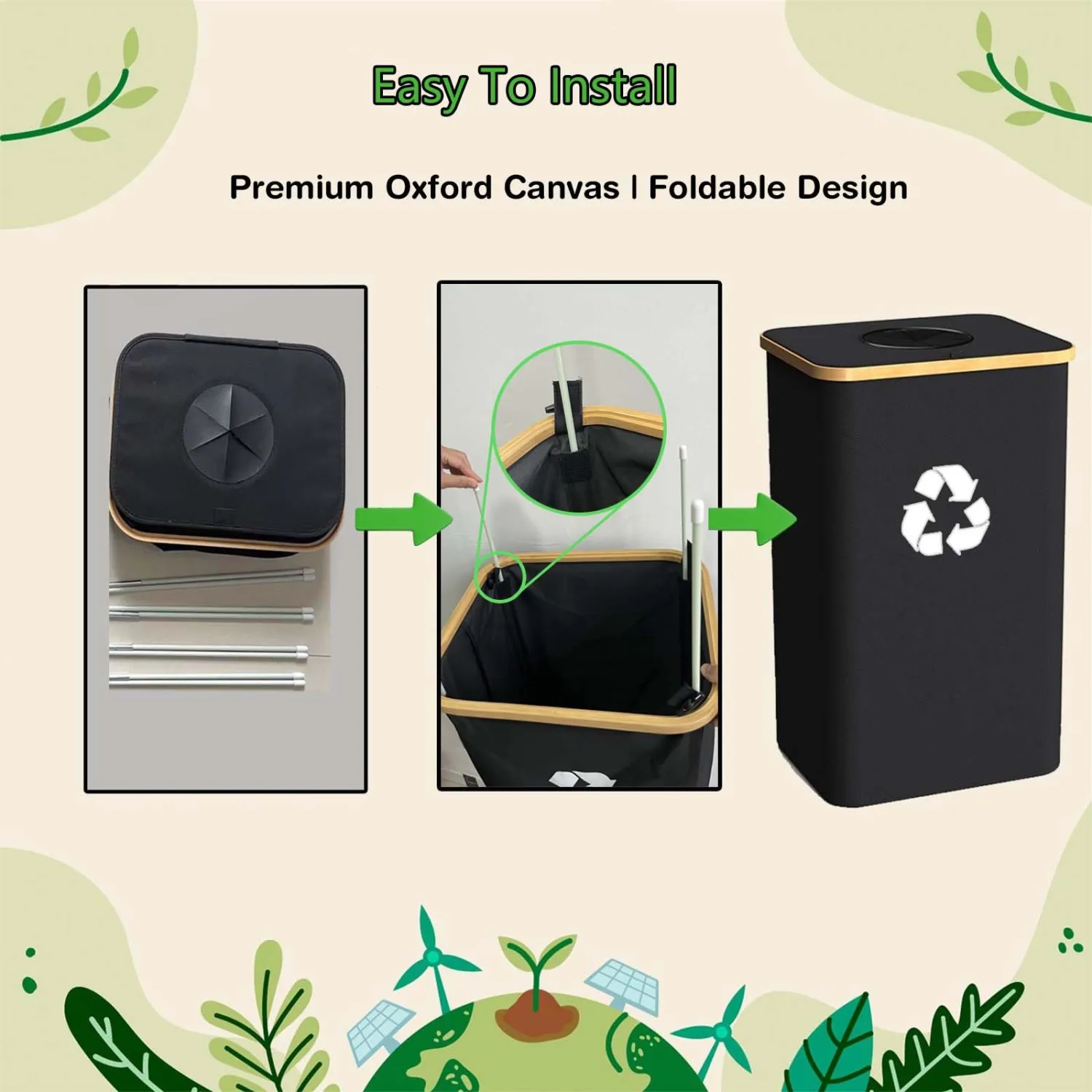 Recycling Bin for Kitchen Indoor Home, Large 100L/ 26 Gallon Recycle Bin with Lid Removeable Reusable Inner Bag Bottle Can Glass Waste Plastice Stickers (Blue, 26 Gallon)