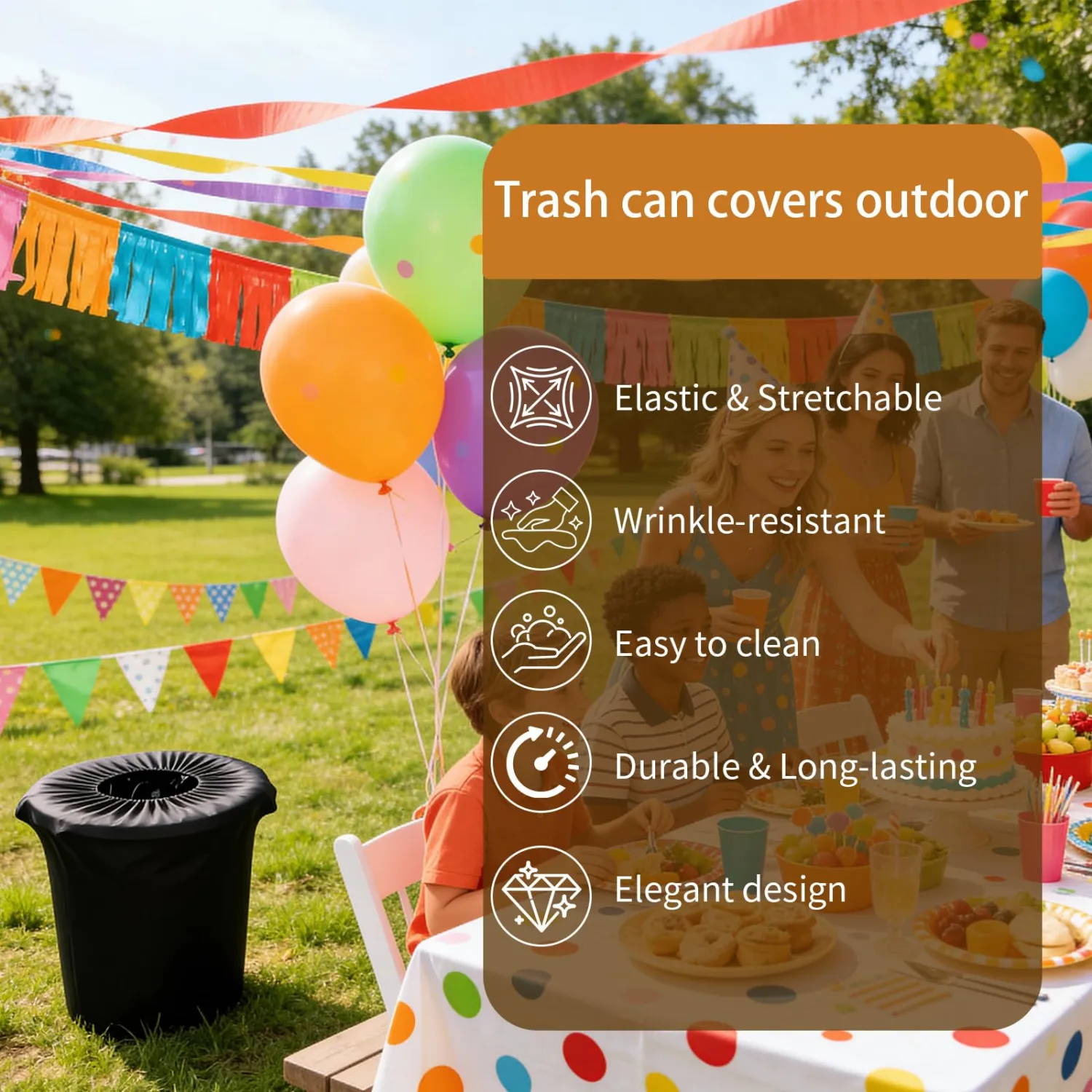 32 Gallon Trash Can Covers Outdoor Stretch Trash Can Spandex Trash Bin Cover for Outside Wedding for Home Kitchen Office Party Events Home Patio Garden BBQ 1 Piece