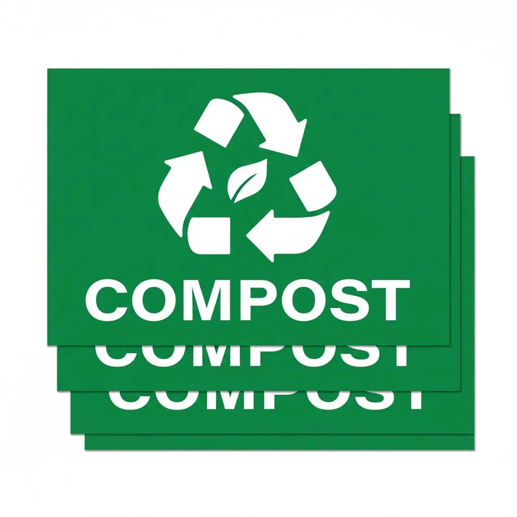 Compost Stickers, Self Adhesive Weatherproof Vinyl Stickers, Green, 7" x 10" (Pack of 4)