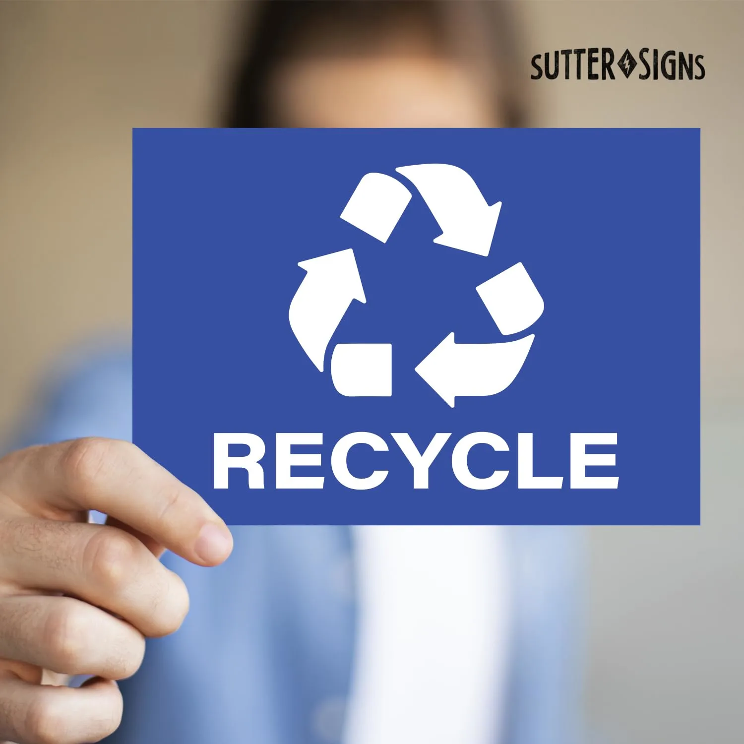 Recycle Stickers, Self Adhesive Weatherproof Vinyl Stickers, Blue, 7" x 10" (Pack of 4)