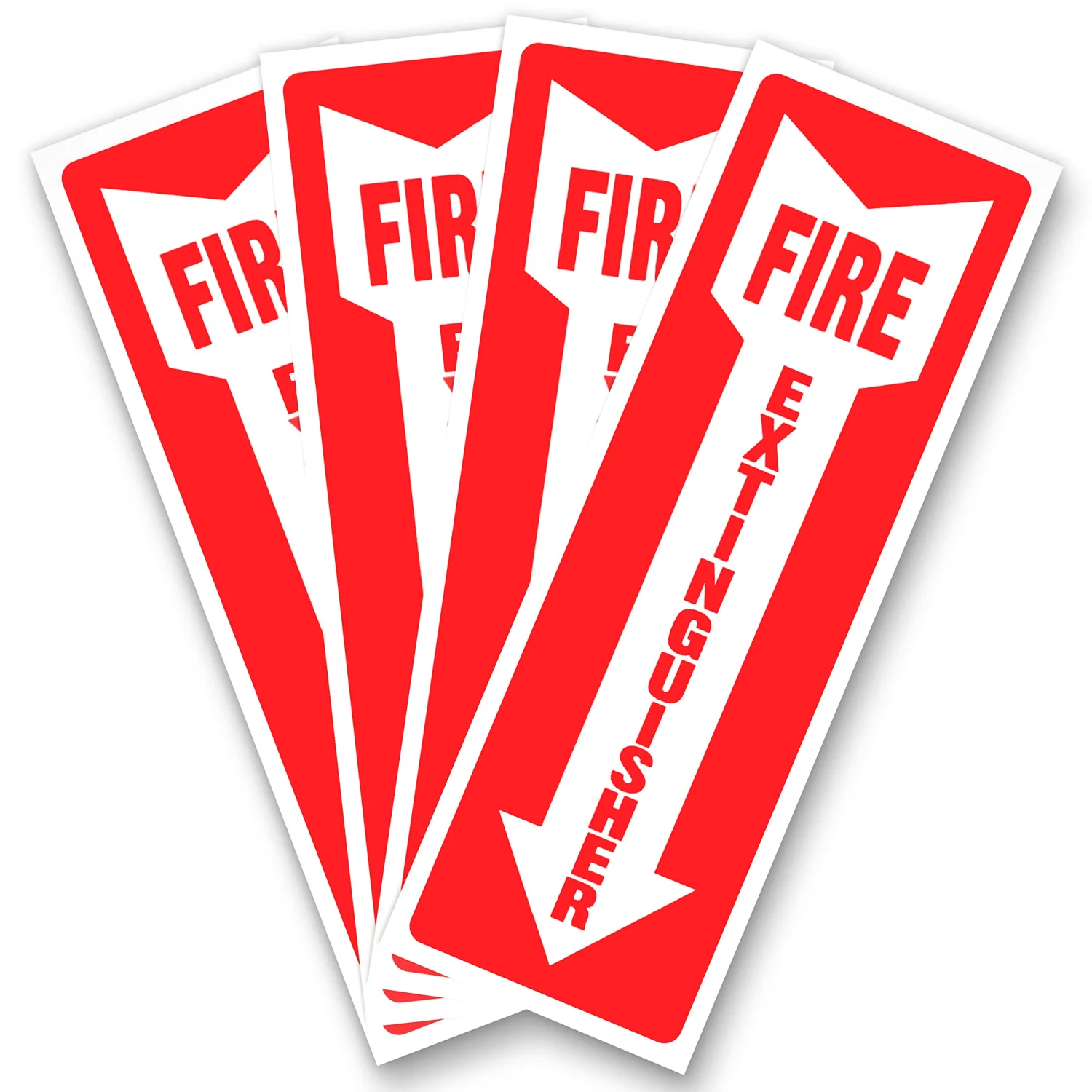 Fire Extinguisher Signs, Safety Sign Sticker - 4 Pack - 4" X 12" - 5 Mil Vinyl Bright Red and White Colors - Durable Self Adhesive, Weatherproof & UV Protected Ideal for Home, Office or Boat