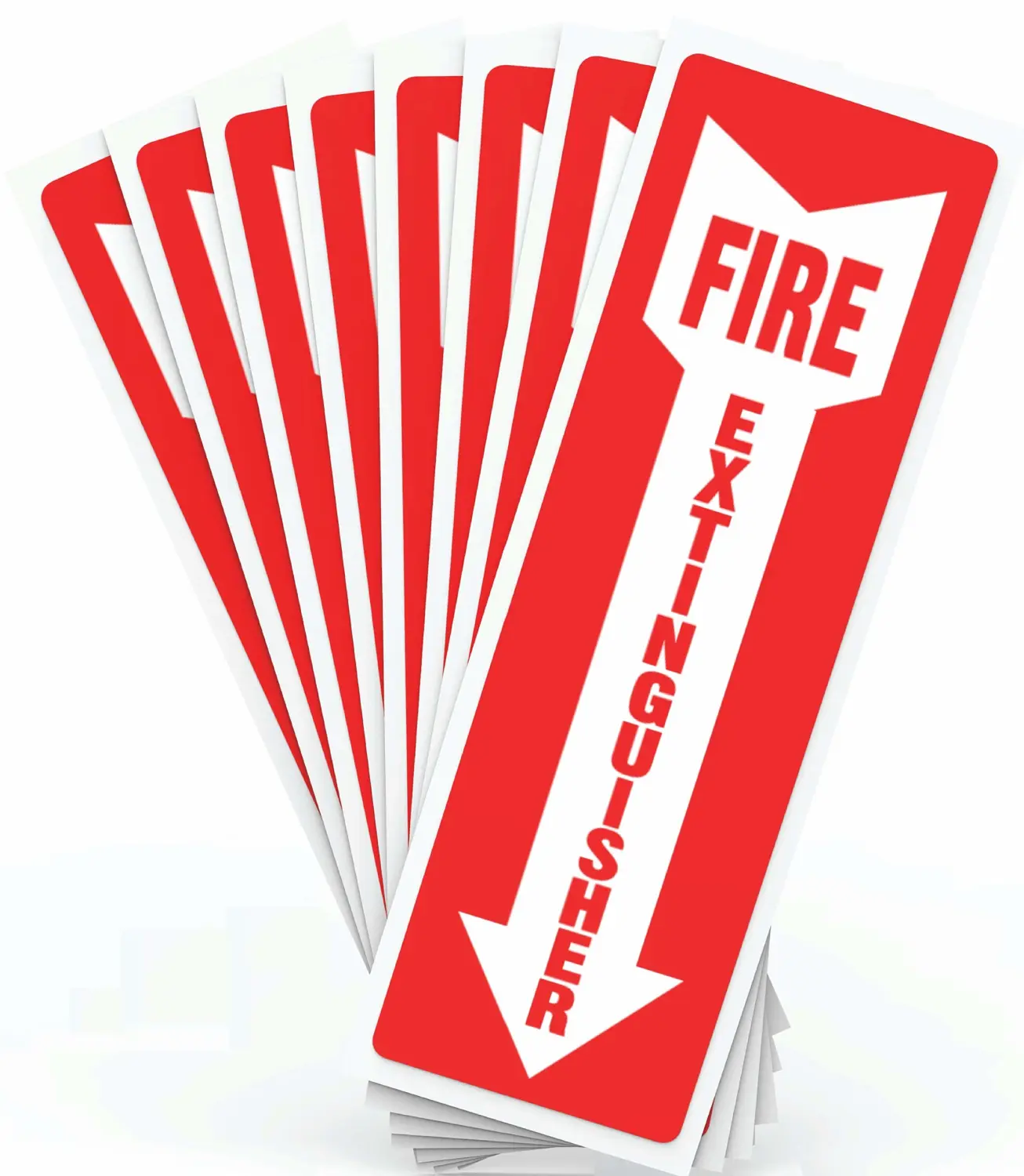 Fire Extinguisher Signs, Safety Sign Sticker - 8 Pack - 4" X 12" - 5 Mil Vinyl Bright Red and White Colors - Durable Self Adhesive, Weatherproof & UV Protected Ideal for Home, Office or Boat