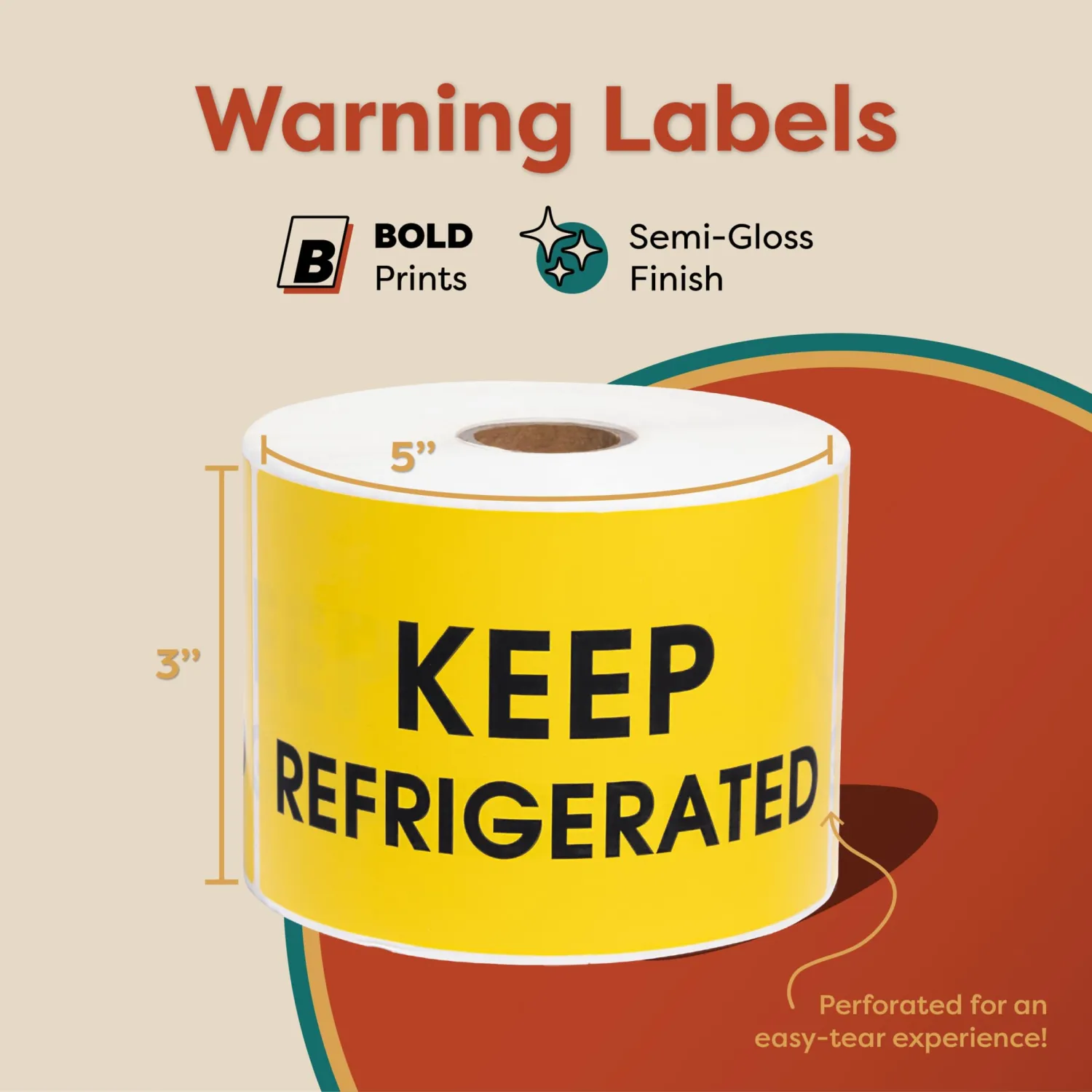 Aegis Adhesives - 3" X 5" Yellow Keep Refrigerated Stickers (1 Roll, 500/Roll) Shipping and Handling Warning Labels with Permanent Adhesive
