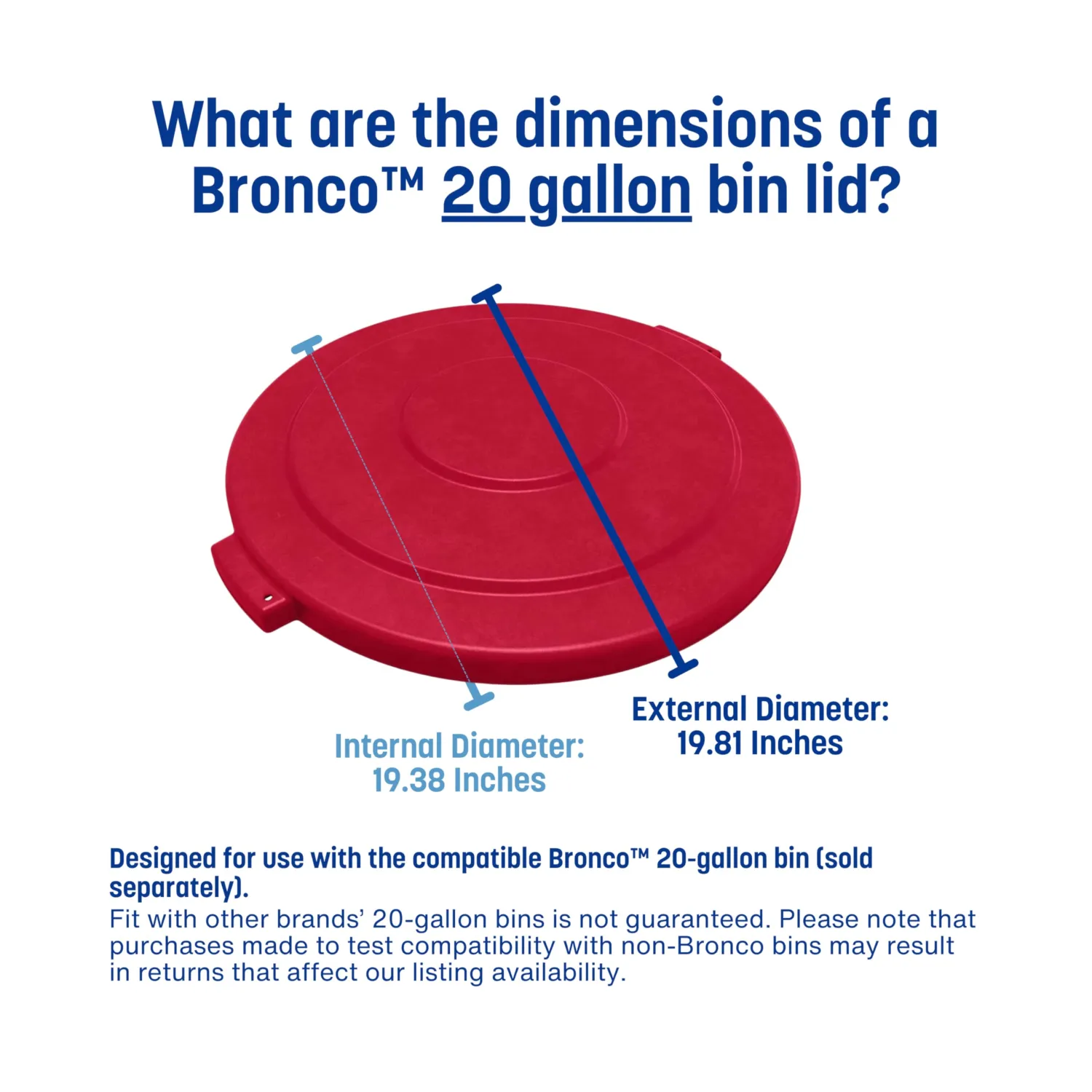 SPARTA Bronco Trash Can Lid, 20 Gallon Waste Container Cover, Fits Bronco 20-Gallon Containers (Sold Separately), Heavy-Duty Polyethylene, Red