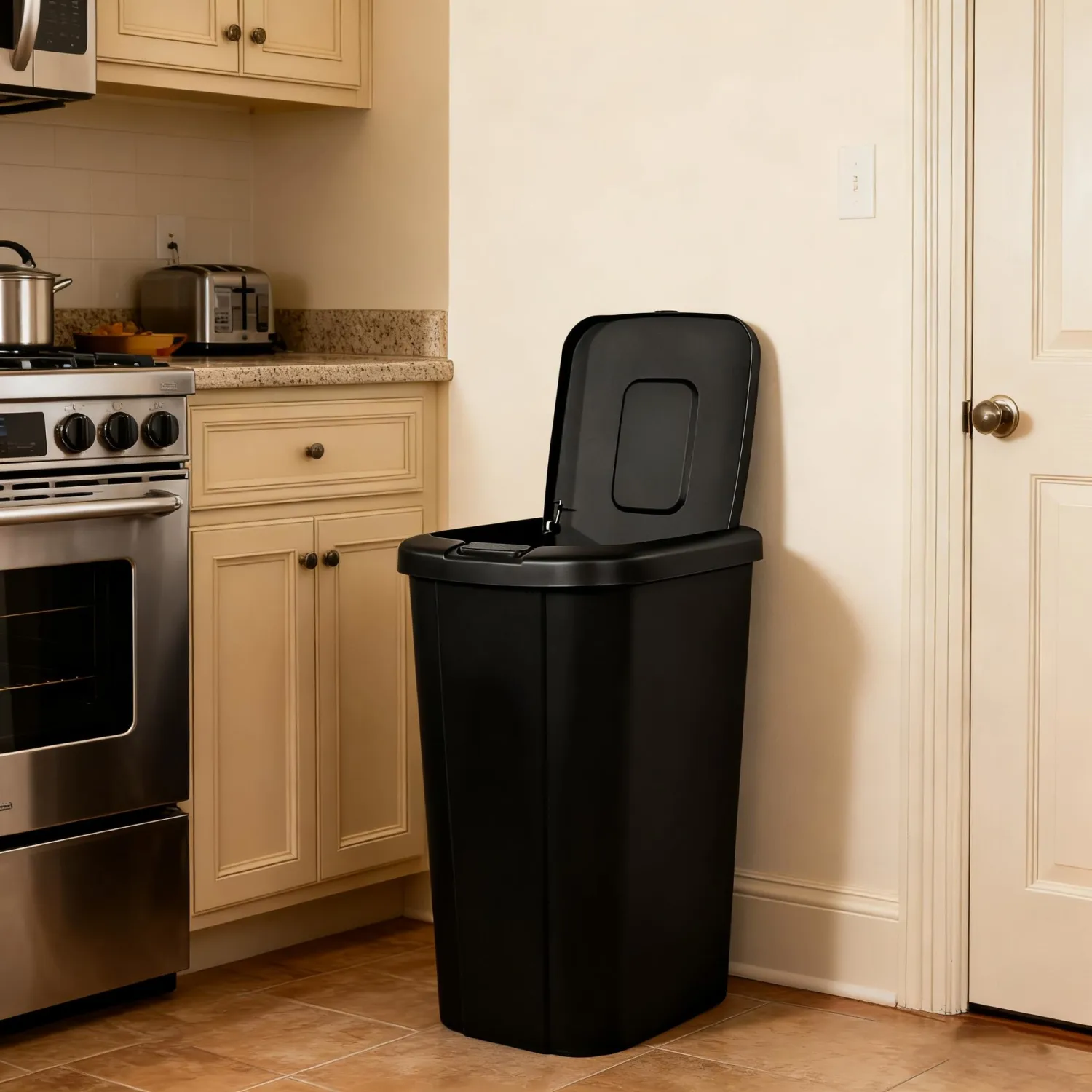 13.3 Gallon Trash Can, Plastic Touch Top Kitchen Trash Can, Black