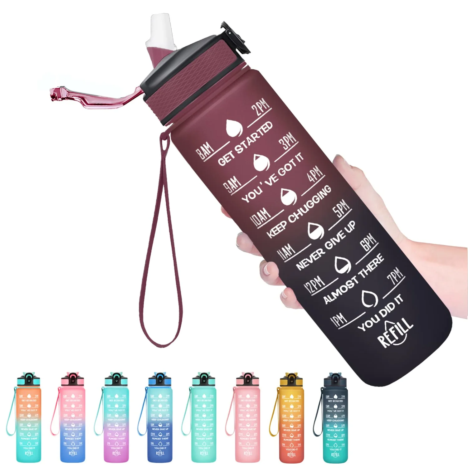 Hyeta 32 oz Water Bottles with Times to Drink and Straw, Motivational Water Bottle with Time Marker, Leakproof, Drinking Sports Water Bottle for Fitness, Gym and Outdoor