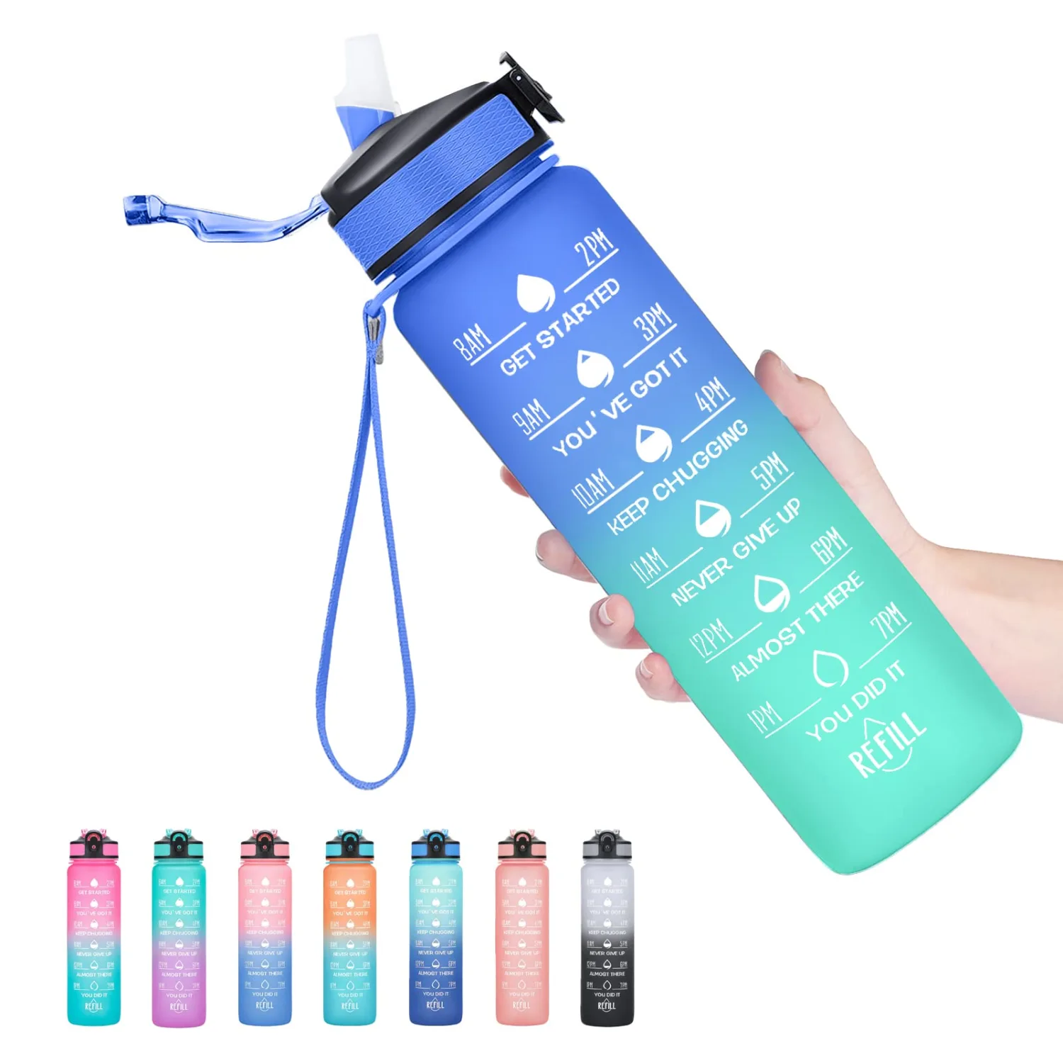 Hyeta 32 oz Water Bottles with Times to Drink and Straw, Motivational Water Bottle with Time Marker, Leakproof, Drinking Sports Water Bottle for Fitness, Gym and Outdoor