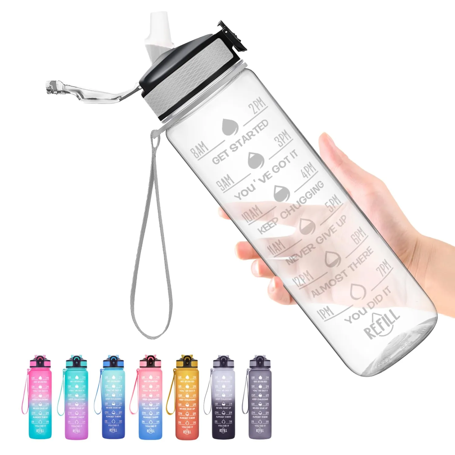 Hyeta 32 oz Water Bottles with Times to Drink and Straw, Motivational Water Bottle with Time Marker, Leakproof, Drinking Sports Water Bottle for Fitness, Gym and Outdoor