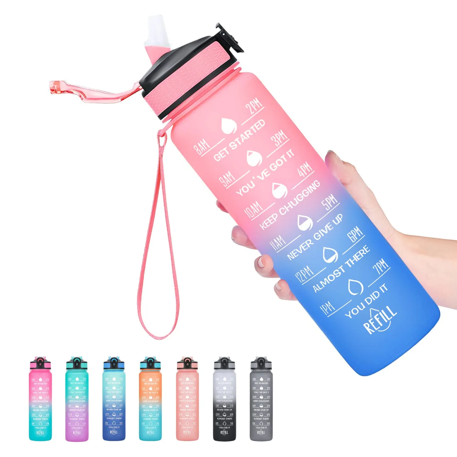 Hyeta 32 oz Water Bottles with Times to Drink and Straw, Motivational Water Bottle with Time Marker, Leakproof, Drinking Sports Water Bottle for Fitness, Gym and Outdoor