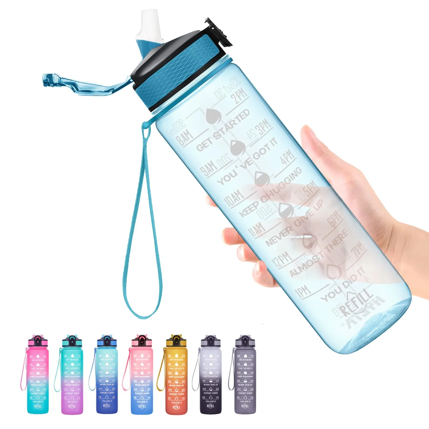 Hyeta 32 oz Water Bottles with Times to Drink and Straw, Motivational Water Bottle with Time Marker, Leakproof, Drinking Sports Water Bottle for Fitness, Gym and Outdoor