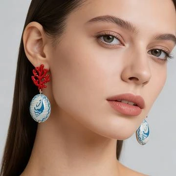 Marine-style Ceramic Shrimp And Fish Earrings Fashionable