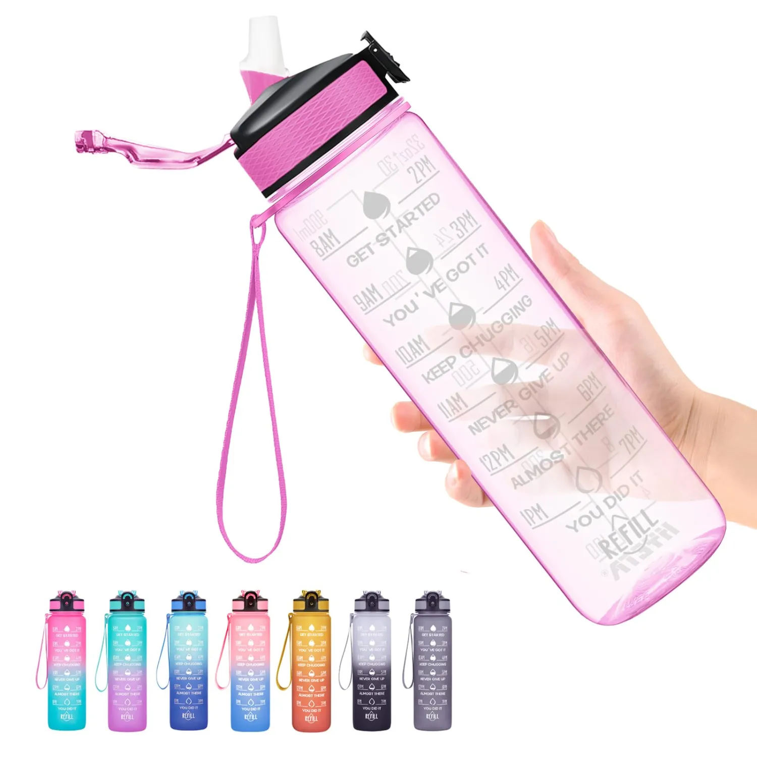 Hyeta 32 oz Water Bottles with Times to Drink and Straw, Motivational Water Bottle with Time Marker, Leakproof, Drinking Sports Water Bottle for Fitness, Gym and Outdoor