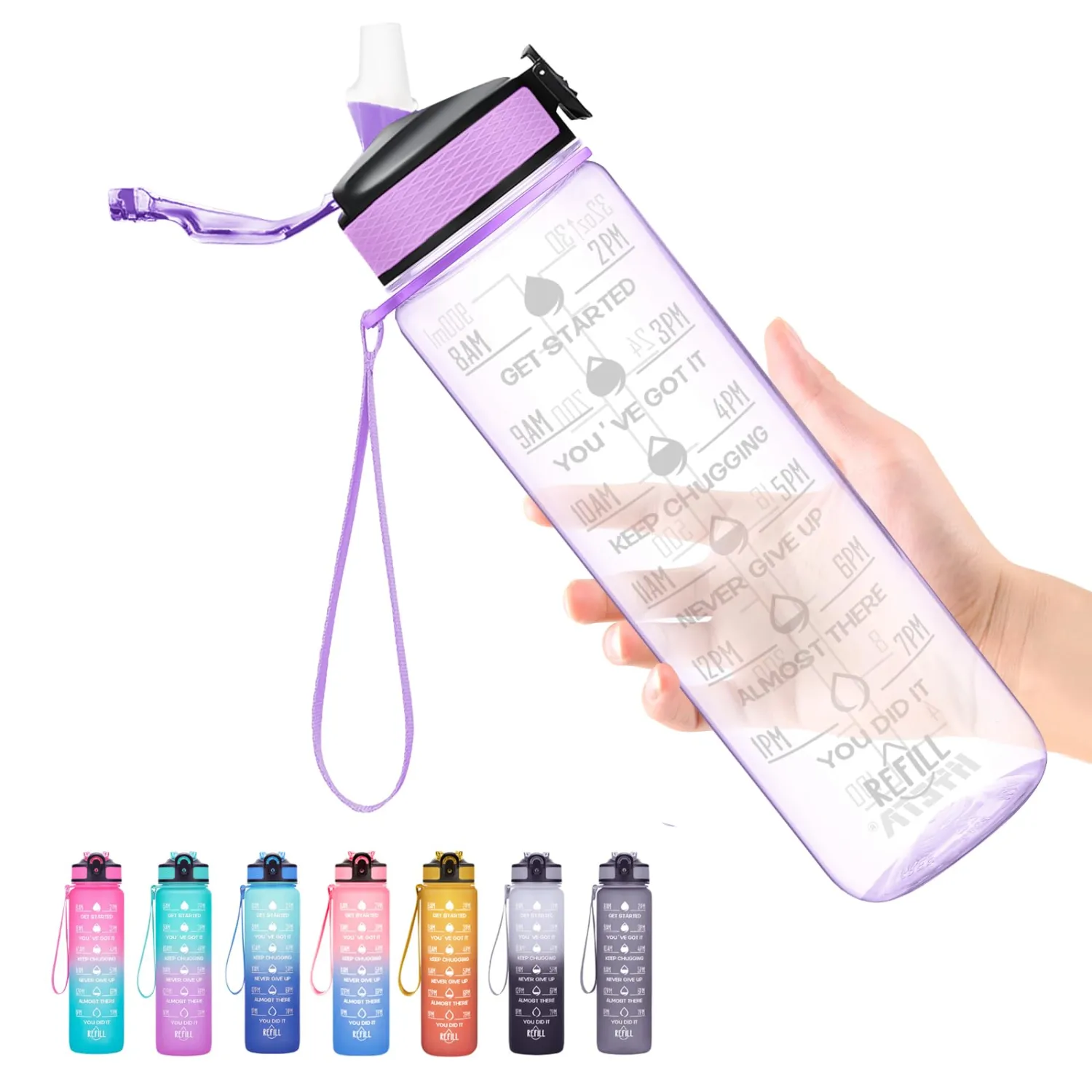 Hyeta 32 oz Water Bottles with Times to Drink and Straw, Motivational Water Bottle with Time Marker, Leakproof, Drinking Sports Water Bottle for Fitness, Gym and Outdoor