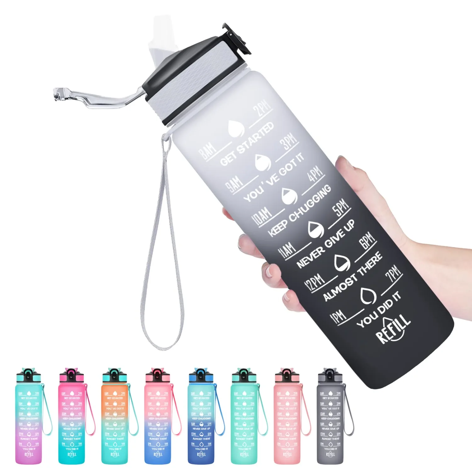Hyeta 32 oz Water Bottles with Times to Drink and Straw, Motivational Water Bottle with Time Marker, Leakproof, Drinking Sports Water Bottle for Fitness, Gym and Outdoor