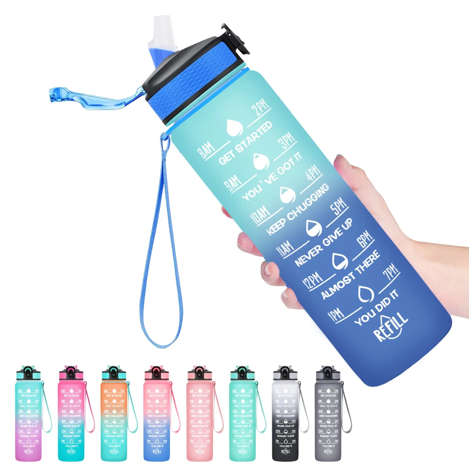 Hyeta 32 oz Water Bottles with Times to Drink and Straw, Motivational Water Bottle with Time Marker, Leakproof, Drinking Sports Water Bottle for Fitness, Gym and Outdoor