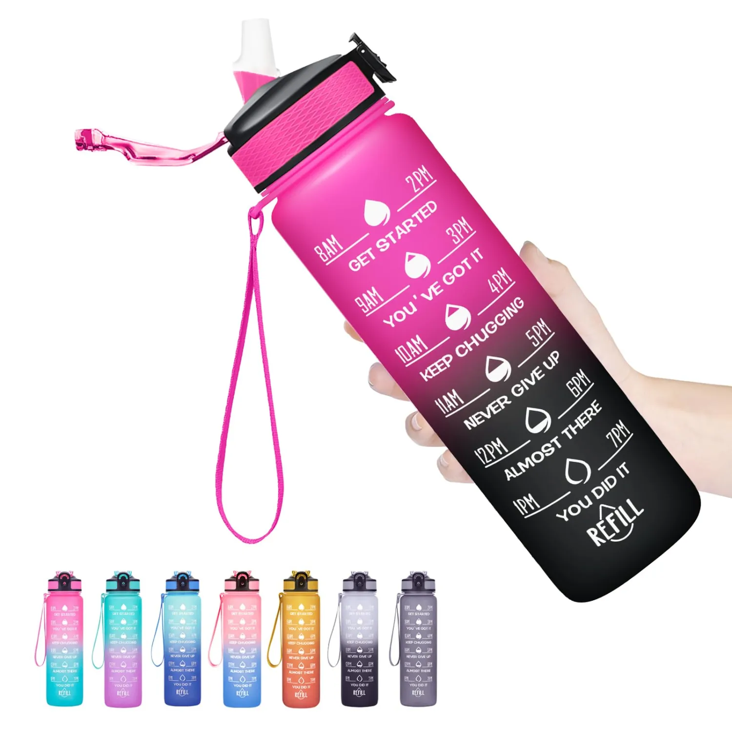Hyeta 32 oz Water Bottles with Times to Drink and Straw, Motivational Water Bottle with Time Marker, Leakproof, Drinking Sports Water Bottle for Fitness, Gym and Outdoor