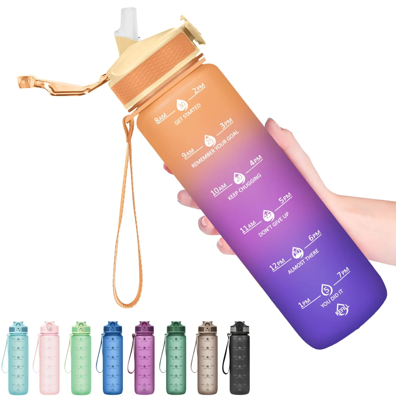 Hyeta 32oz Water Bottles with Straw - Stay Motivated and Hydrated with Convenient Times to Drink Markings, Durable, Leak-proof