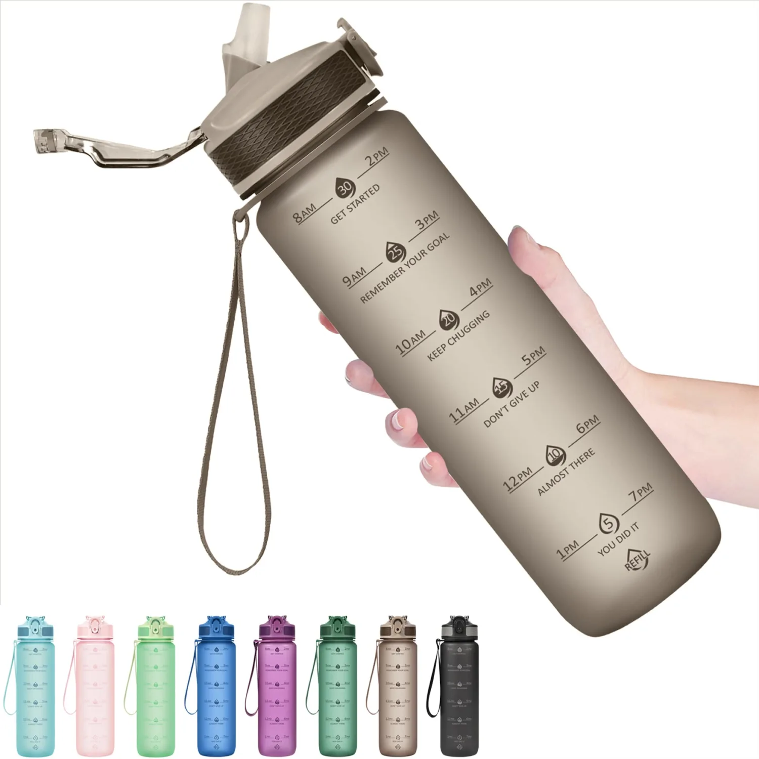 Hyeta 32oz Water Bottles with Straw - Stay Motivated and Hydrated with Convenient Times to Drink Markings, Durable, Leak-proof