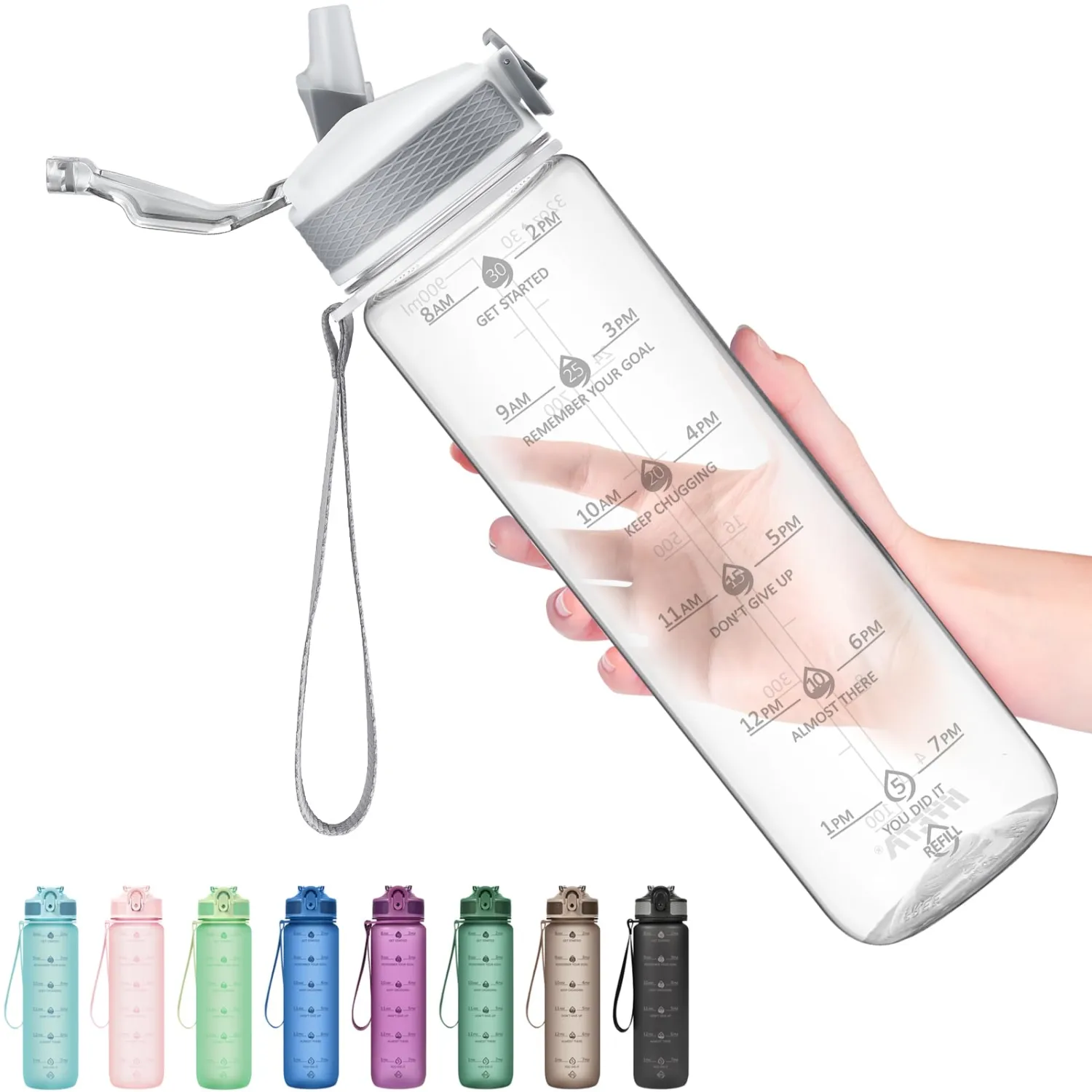 Hyeta 32oz Water Bottles with Straw - Stay Motivated and Hydrated with Convenient Times to Drink Markings, Durable, Leak-proof