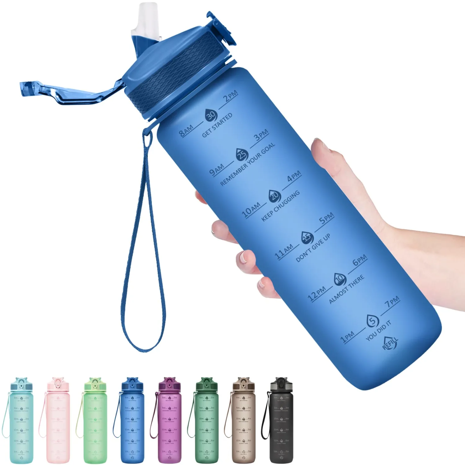 Hyeta 32oz Water Bottles with Straw - Stay Motivated and Hydrated with Convenient Times to Drink Markings, Durable, Leak-proof