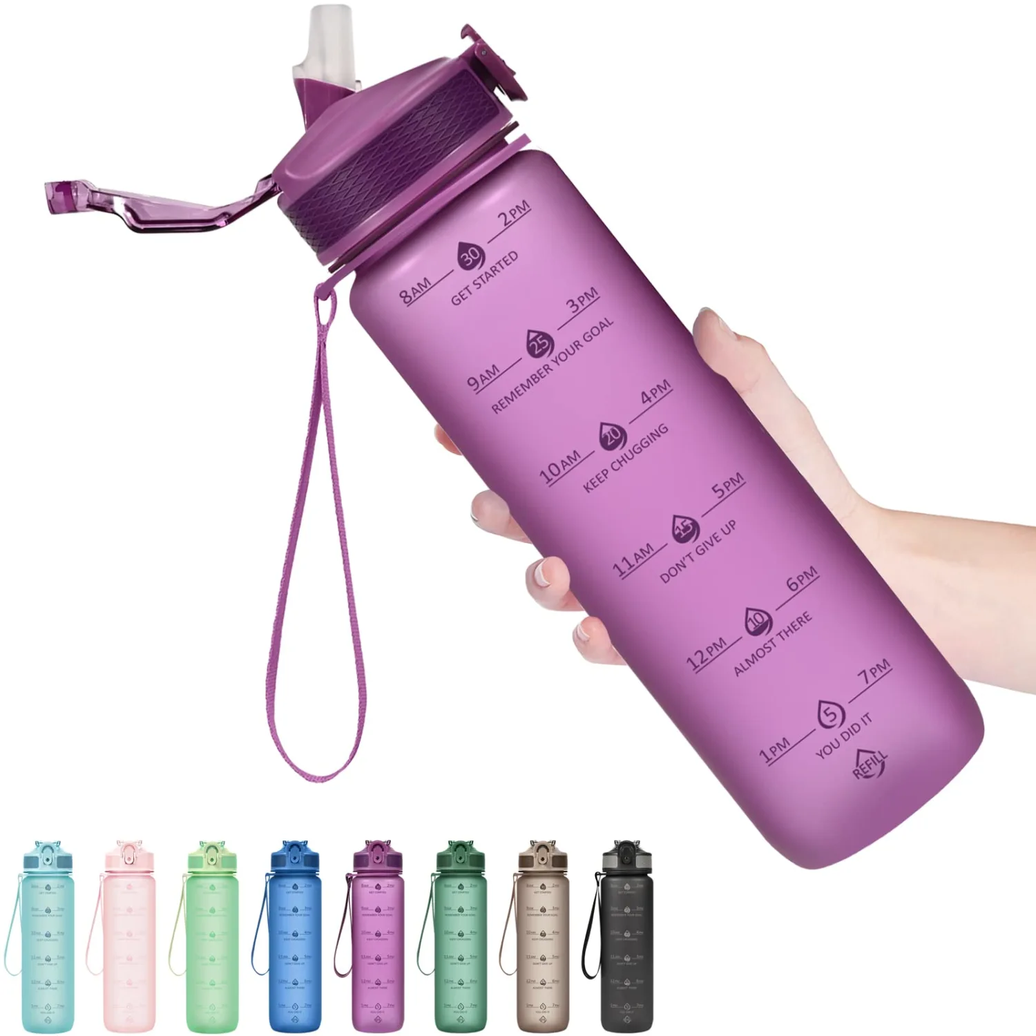 Hyeta 32oz Water Bottles with Straw - Stay Motivated and Hydrated with Convenient Times to Drink Markings, Durable, Leak-proof