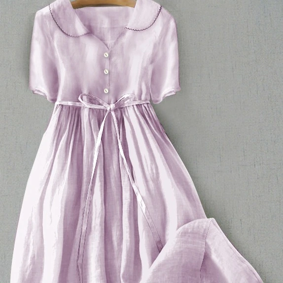 Women's Casual Loose Solid Color Cotton And Linen Dress