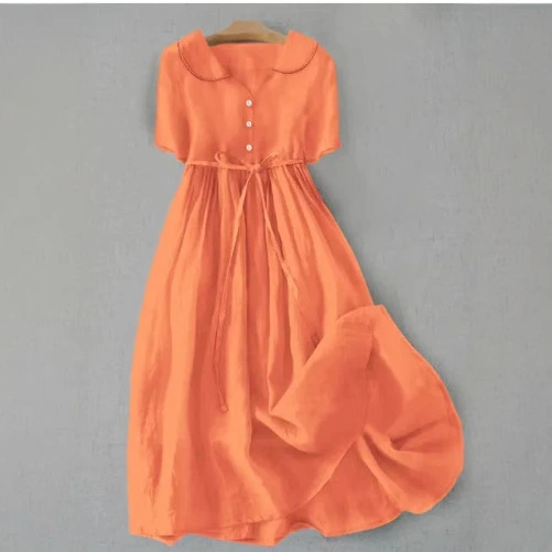 Women's Casual Loose Solid Color Cotton And Linen Dress