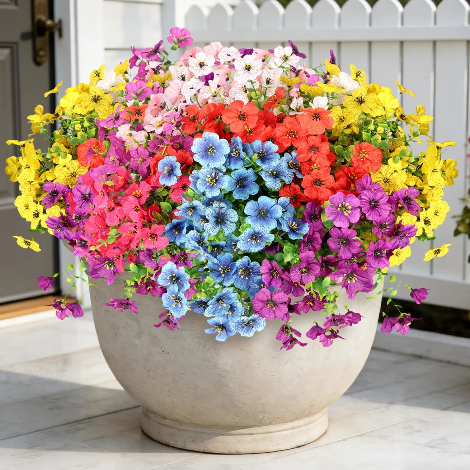 Artificial Flowers for Outdoors, 16 Bundles UV Resistant Fake Outdoor Flowers, Realistic Spring Decor for Planters, Porch, Home and Garden Decoration (Mixed Colors)