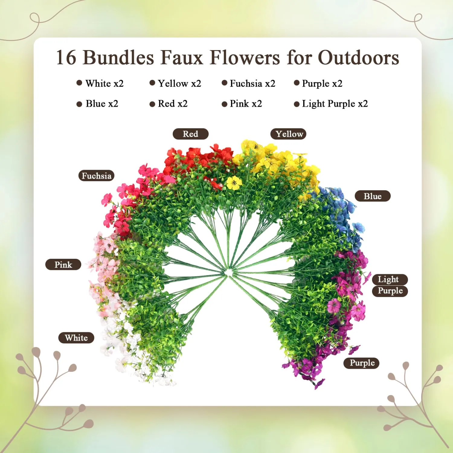 Artificial Flowers for Outdoors, 16 Bundles UV Resistant Fake Outdoor Flowers, Realistic Spring Decor for Planters, Porch, Home and Garden Decoration (Mixed Colors)