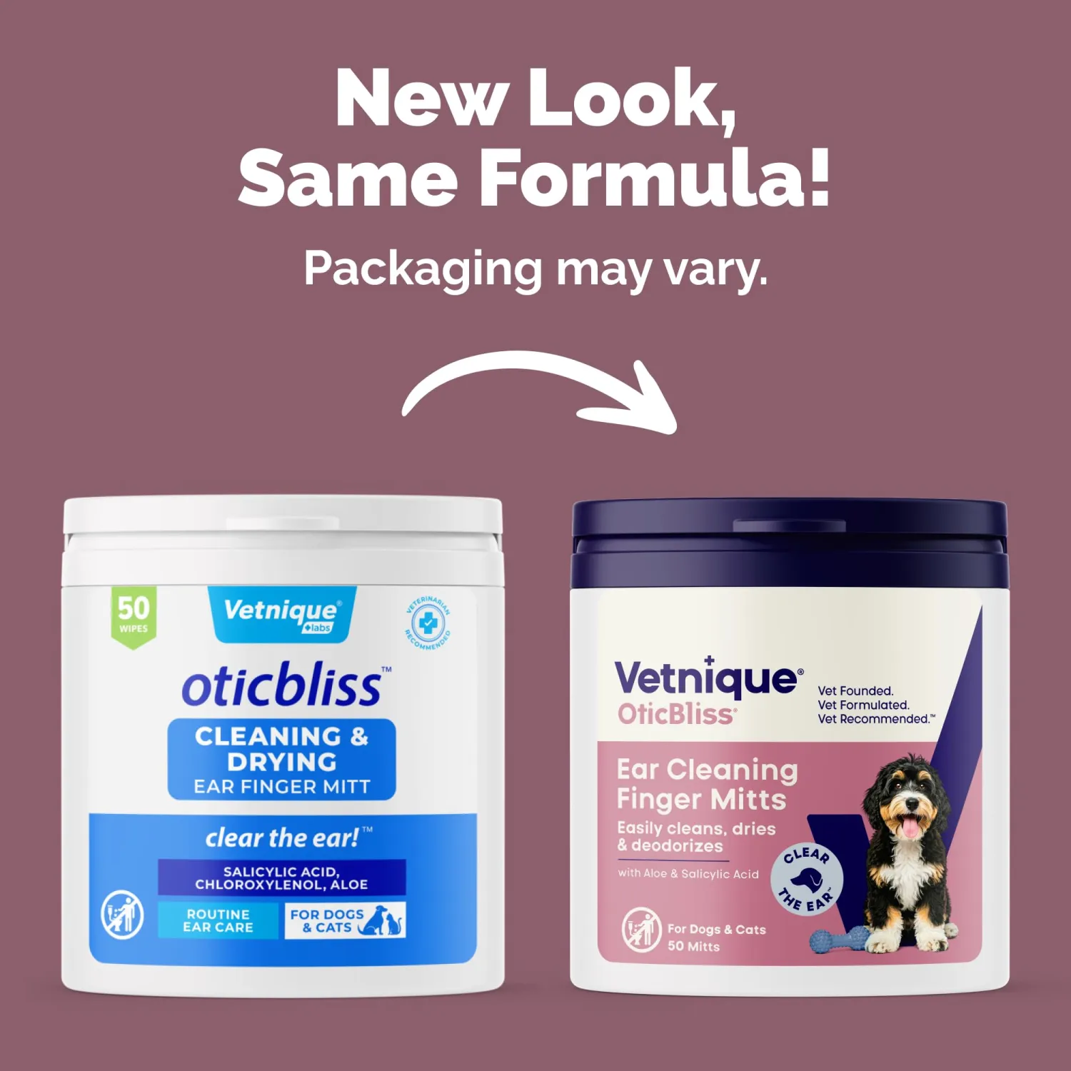 Vetnique Oticbliss Cat & Dog Ear Wipes - Dog Ear Infection Treatment or Dog Ear Cleaner Wipes for Dirty, Waxy, Smelly Dog Ears, Odor Control with Aloe Vera & Salicylic Acid (Finger Mitt Ear Wipes)