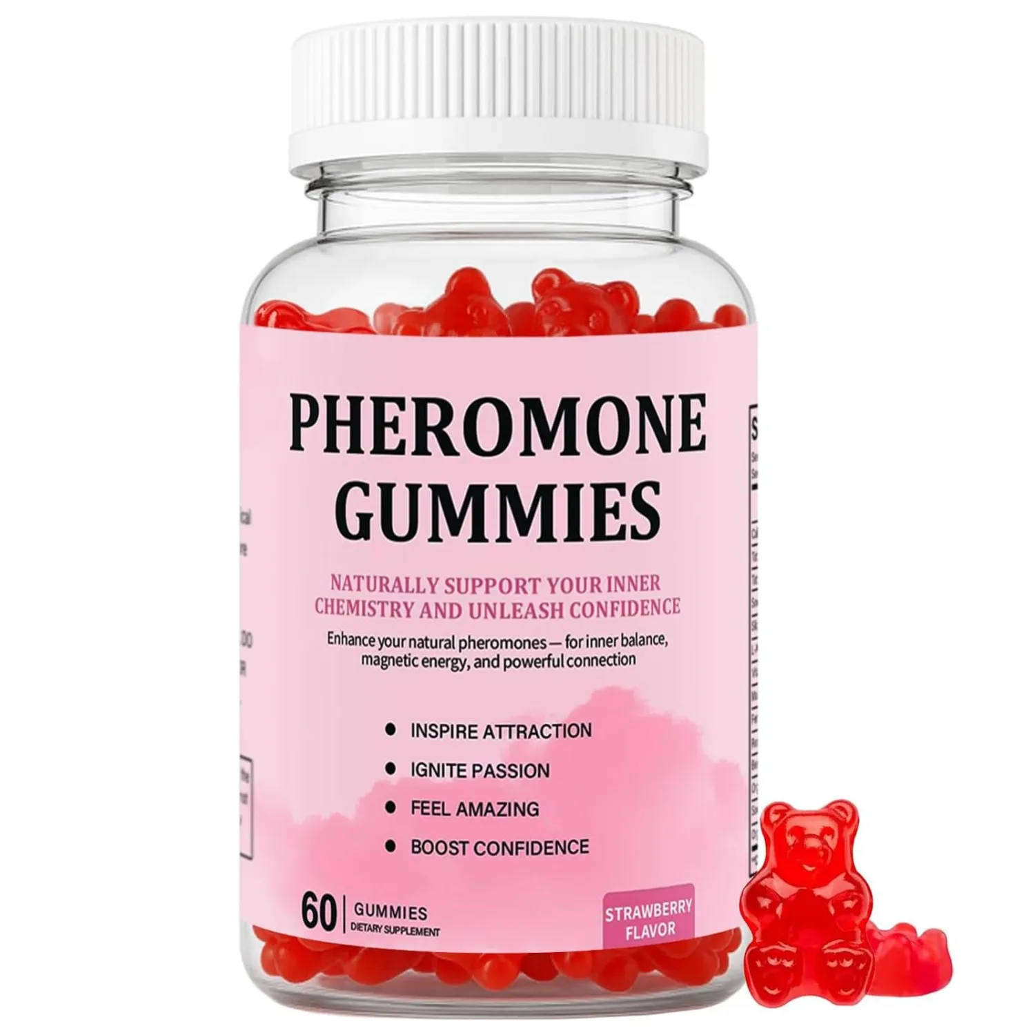 Pheromone Gummies for Women – Supports Inner Balance, Confidence & Social Vibe – Vegan, Non-GMO, Gluten-Free, Strawberry Flavor, 60 Gummies (1)