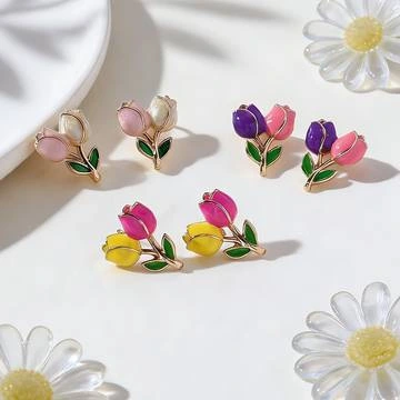 Instagram-style Sweet Contrast-color Drip-glaze Tulip Flower Earrings