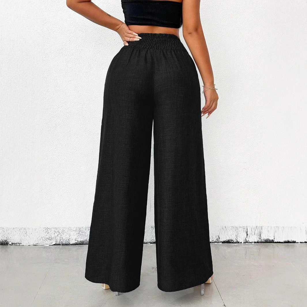 New Womens Fashionable Retro High-Waist Elastic Drapey Wide-Leg Long Pants For Women
