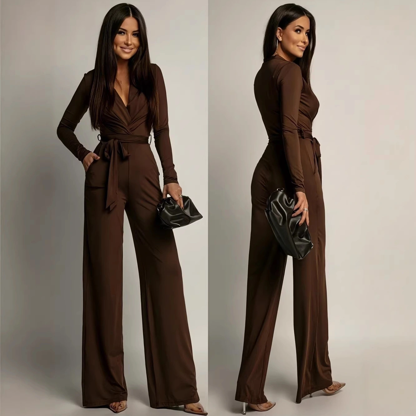 Women's Elegant Solid-Color Knitted Jumpsuit