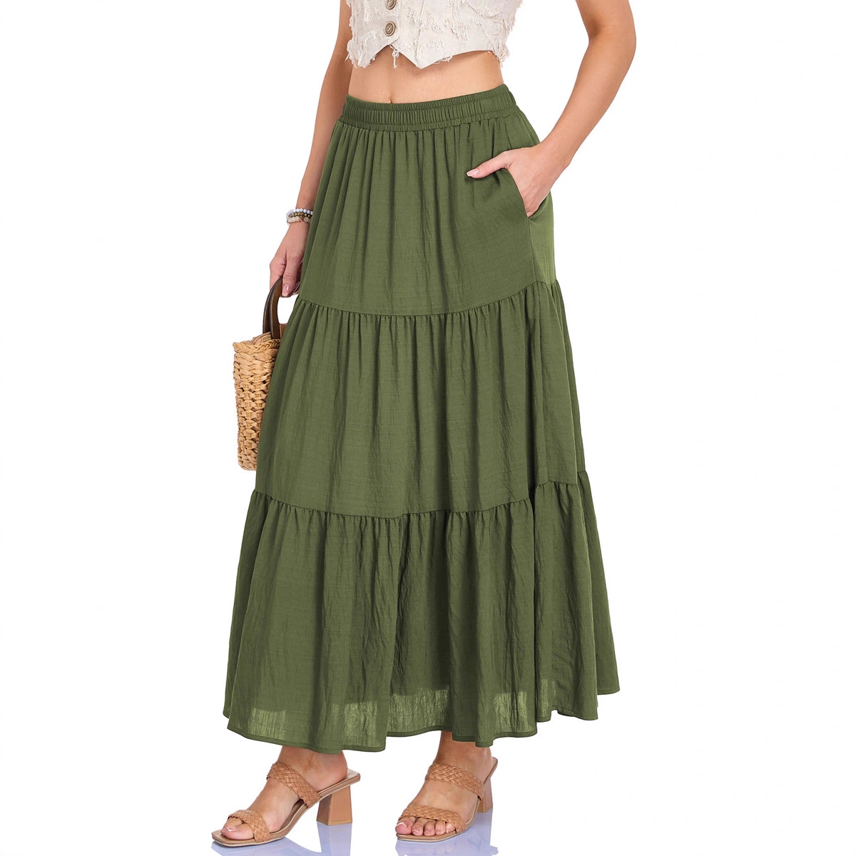 Pocket Skirt High Waisted Elastic Band For Casual Ladies