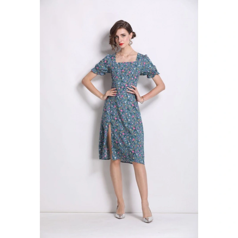 Women's Floral-print Split Slim-fit Dress