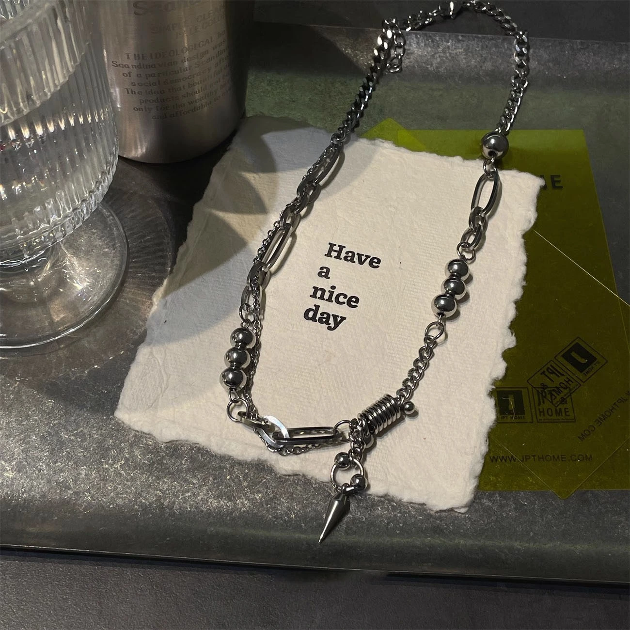 Titanium Steel Bead Rivet Spliced Necklace For Men