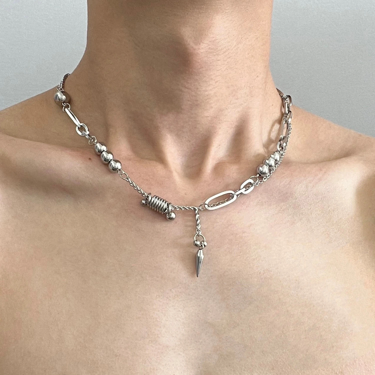 Titanium Steel Bead Rivet Spliced Necklace For Men