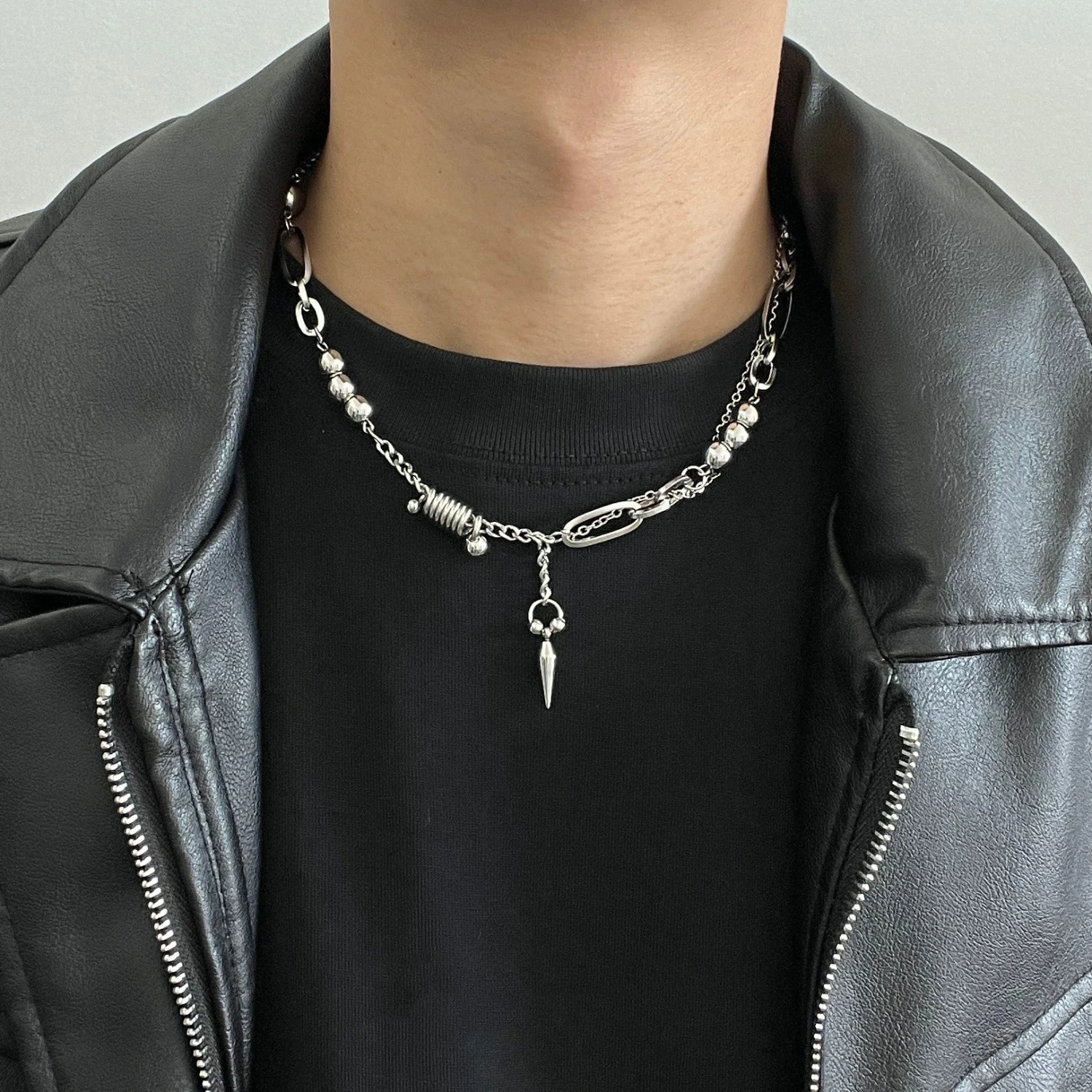 Titanium Steel Bead Rivet Spliced Necklace For Men