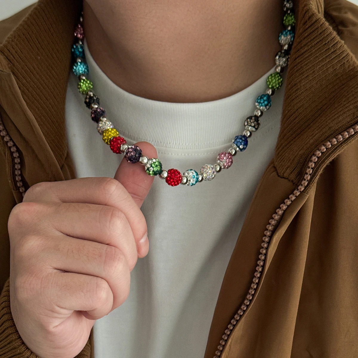 Mens Colored Diamond-Bead Necklace With Diamonds