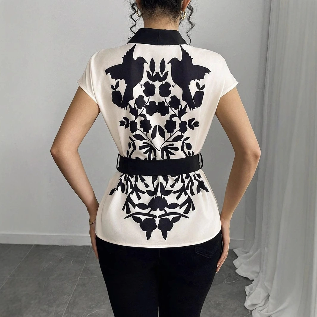 New Arrival Elegant V Neck Top With Print For Women