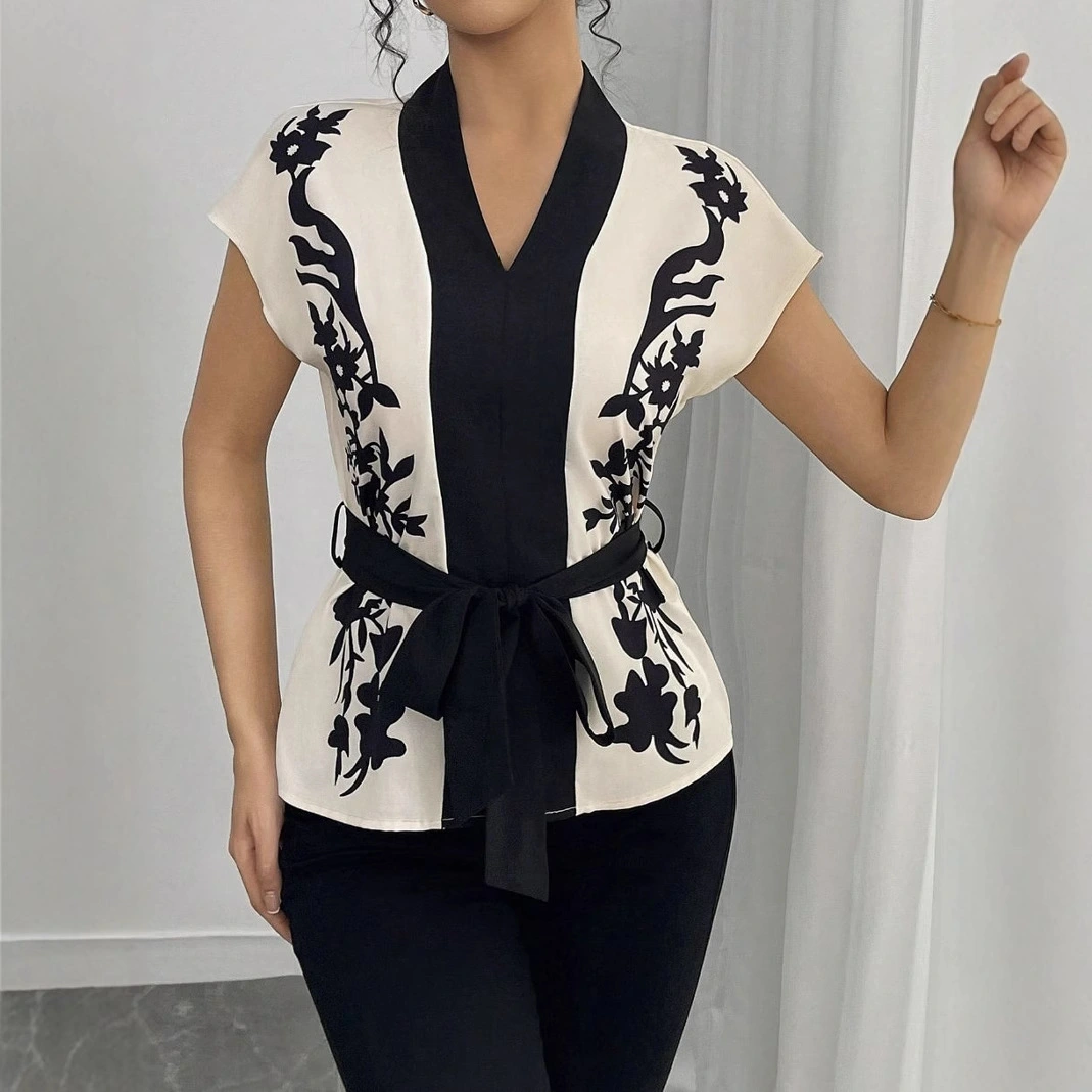 New Arrival Elegant V Neck Top With Print For Women