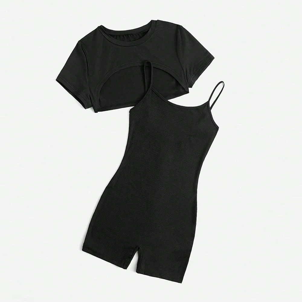 Chic Short Romper Jumpsuit Set With Spaghetti Straps