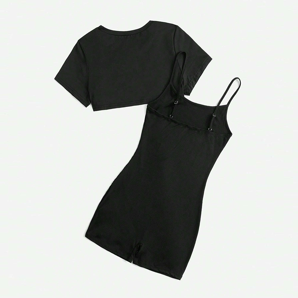 Chic Short Romper Jumpsuit Set With Spaghetti Straps