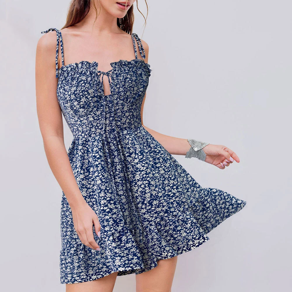 Retro Floral Slip Dress Women's Summer Waist-cinching